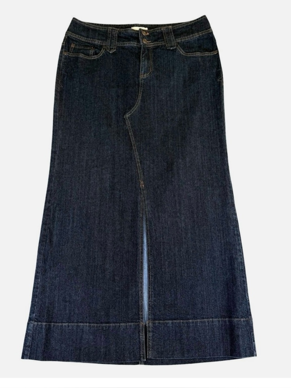 Vintage Venezia Y2K Dark Wash Rinse Sraight Maxi Skirt with Front Slit Size 14